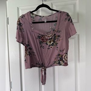 Square neck tie floral shirt